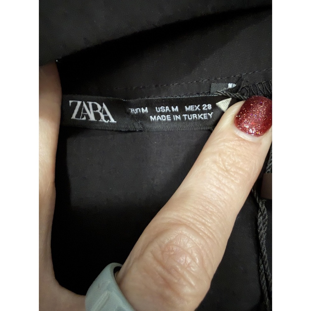 Zara Dress Womens M Black Scoop Neck Slip Adjustable Strap Bow Mini Party - Picture 4 of 11